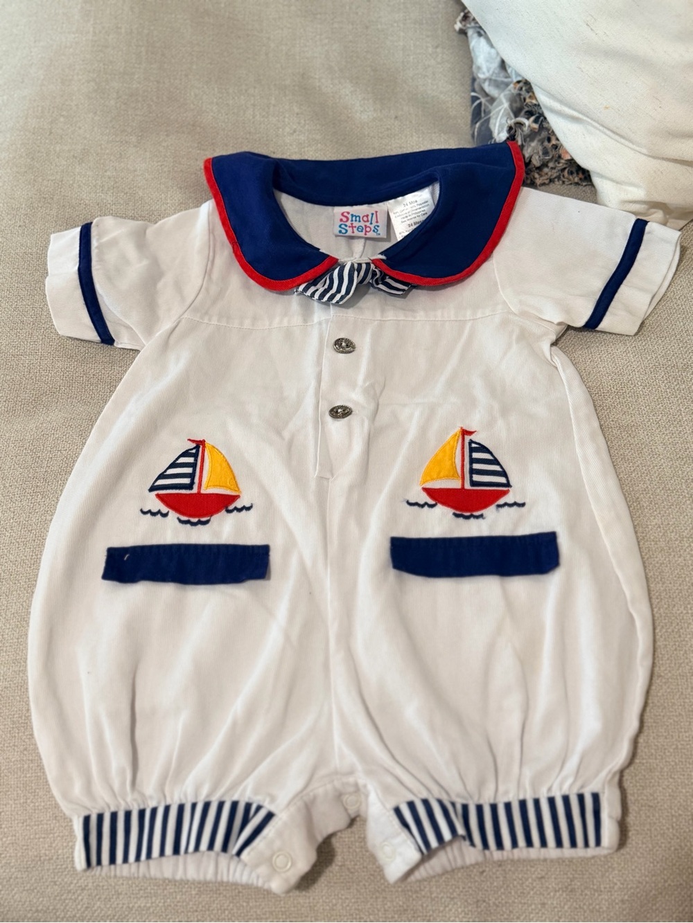 Small Steps White Nautical Sailboat One-Piece Romper
